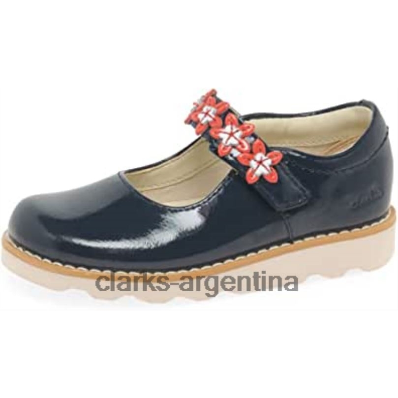 Clarks niños 2FZPZ200 Zapatos Clarks Crown Petal de cuero encerado para niño azul marino