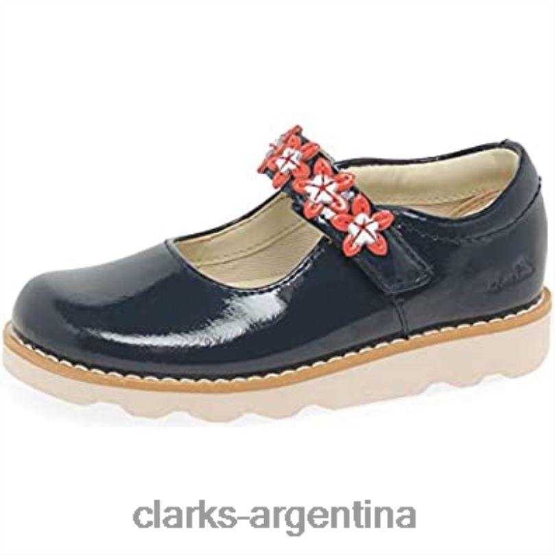 Clarks niños 2FZPZ200 Zapatos Clarks Crown Petal de cuero encerado para niño azul marino