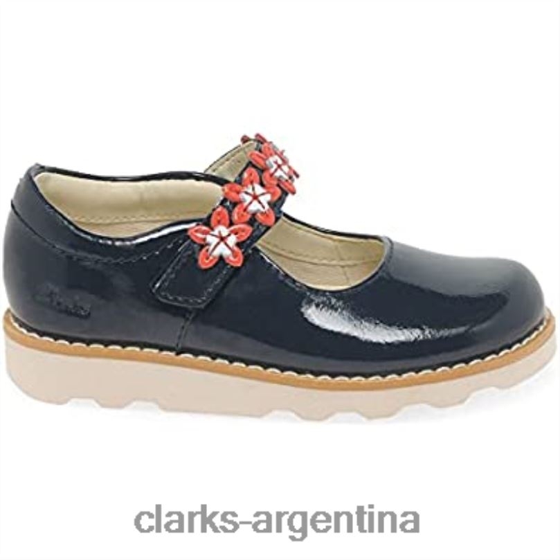 Clarks niños 2FZPZ200 Zapatos Clarks Crown Petal de cuero encerado para niño azul marino