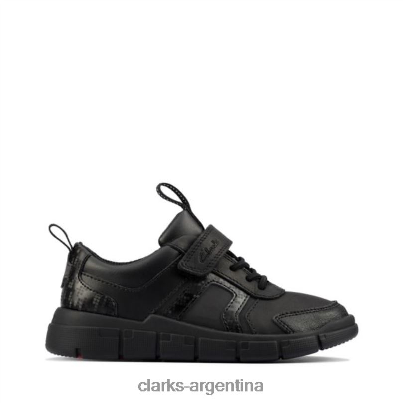 Clarks niños 2FZPZ5899 Clarks de cuero negro codifican cuero negro brillante para niños cuero negro