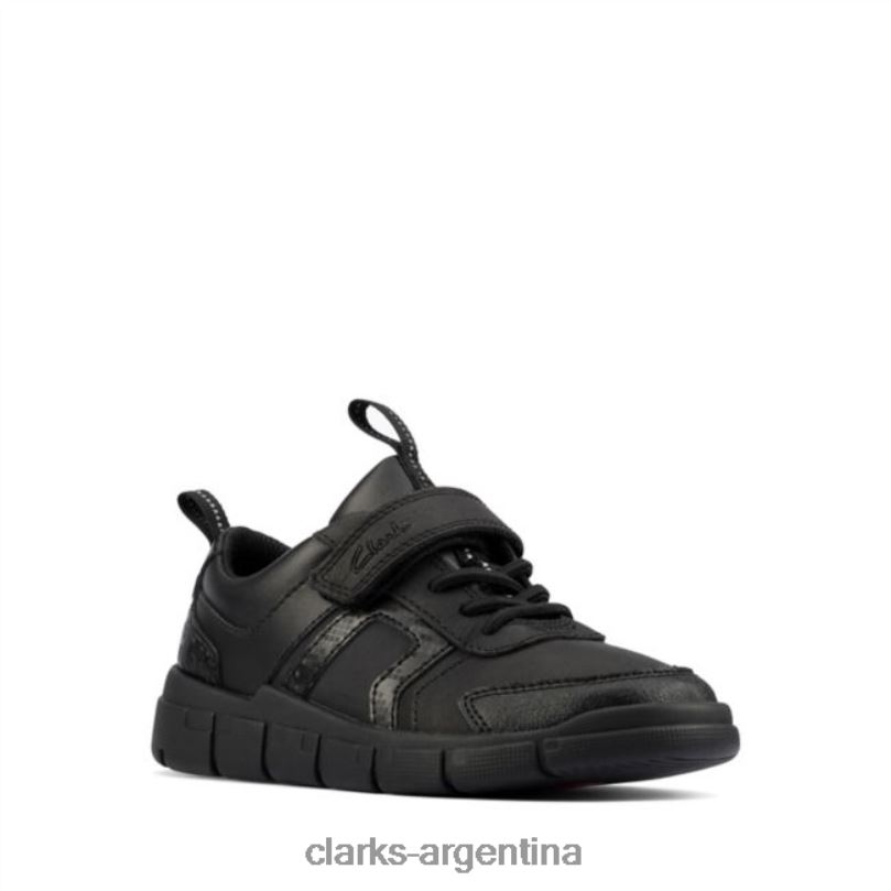 Clarks niños 2FZPZ5899 Clarks de cuero negro codifican cuero negro brillante para niños cuero negro