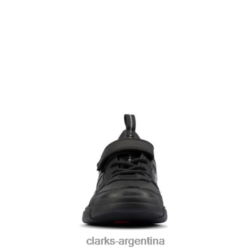 Clarks niños 2FZPZ5899 Clarks de cuero negro codifican cuero negro brillante para niños cuero negro