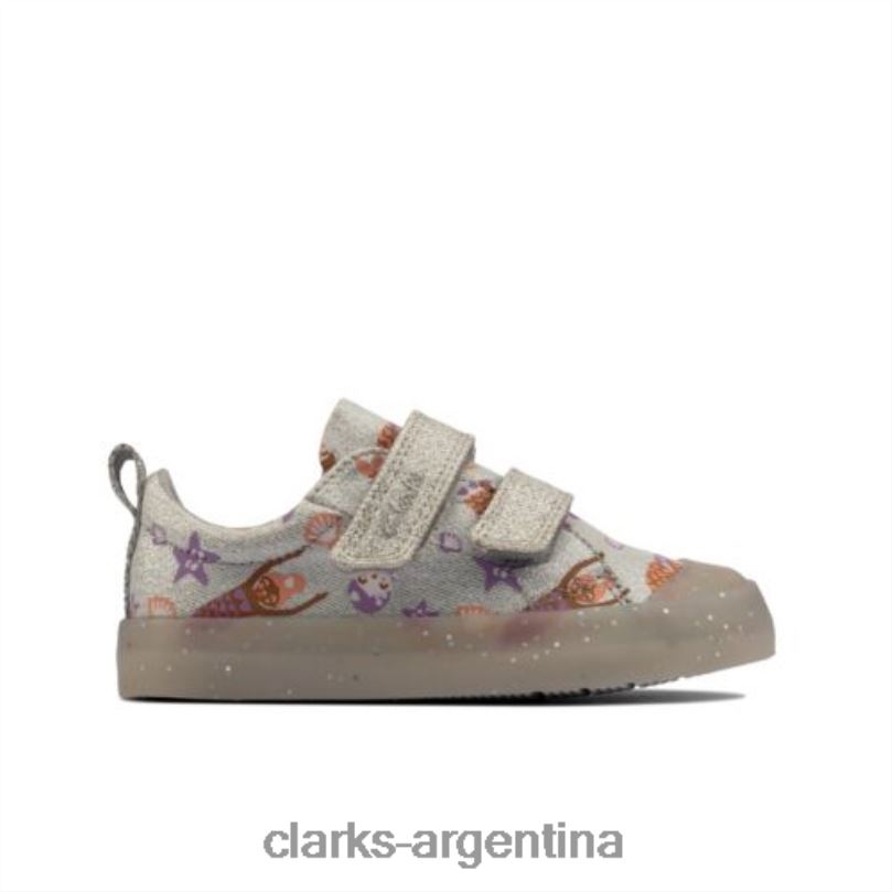 Clarks niños 2FZPZ4598 foxing print inf f fit clarks plateados plata