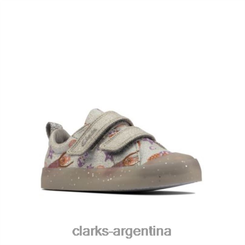 Clarks niños 2FZPZ4598 foxing print inf f fit clarks plateados plata