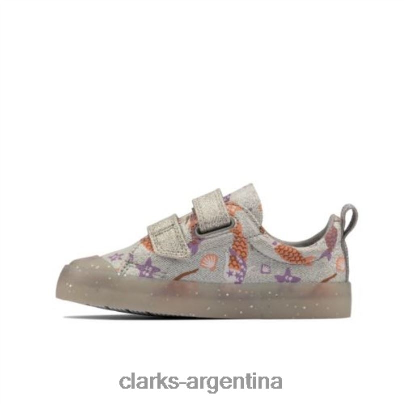 Clarks niños 2FZPZ4598 foxing print inf f fit clarks plateados plata