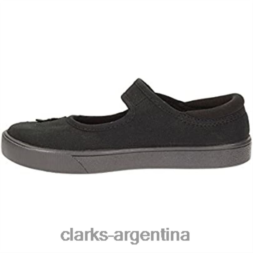 Clarks niños 2FZPZ2606 Zapatillas colegiales de ballet unisex para niños hopper go horma ancha tejido negro clarks tela negra de corte ancho