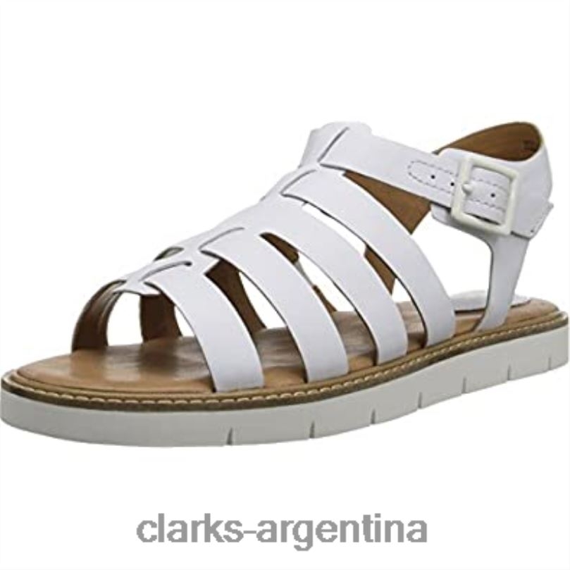 Clarks unisexo 2FZPZ2270 Sandalia de gladiador de cuero con punta abierta Lydie Kona Clarks de cuero blanco cuero blanco