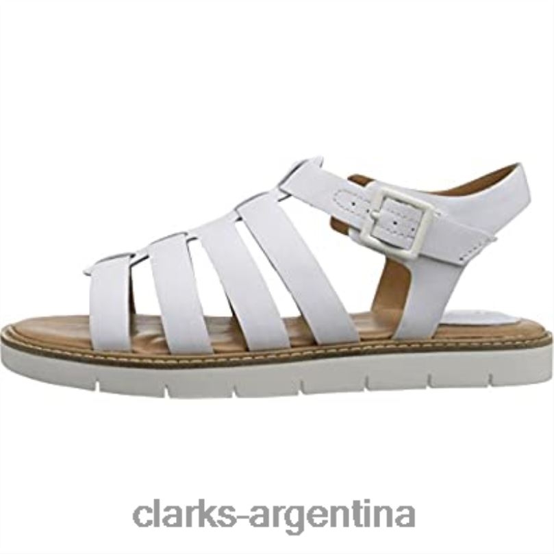 Clarks unisexo 2FZPZ2270 Sandalia de gladiador de cuero con punta abierta Lydie Kona Clarks de cuero blanco cuero blanco