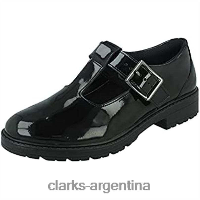 Clarks unisexo 2FZPZ554 zapatos clarks loxham shiny juvenil charol negro