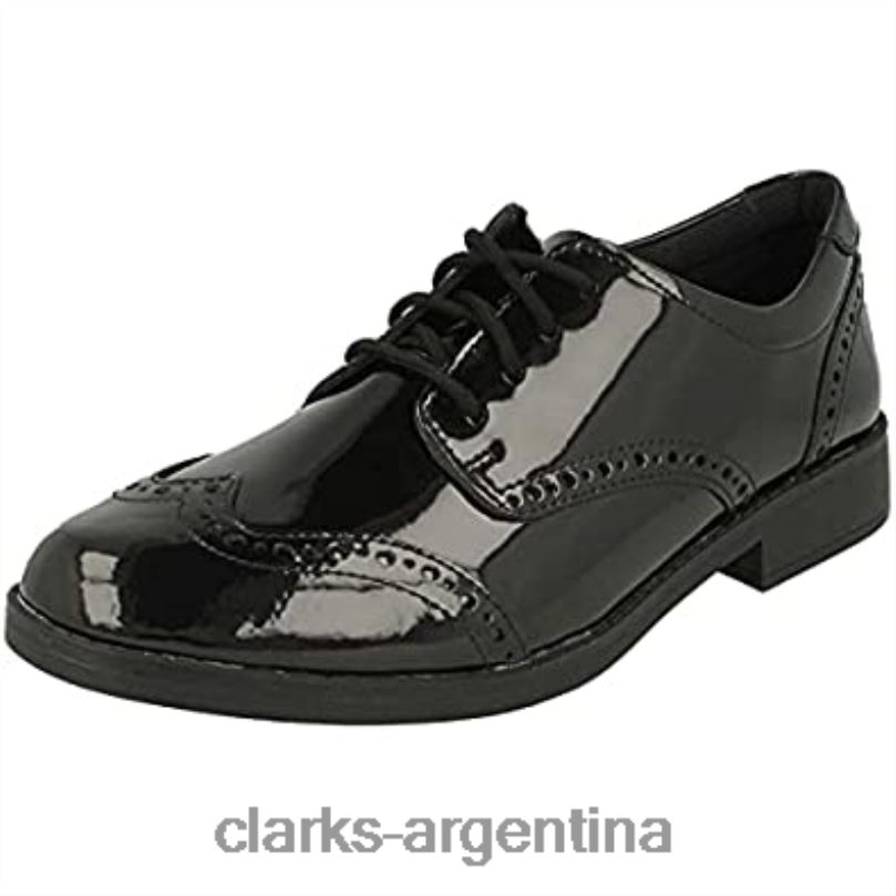 Clarks unisexo 2FZPZ956 zapatos juveniles de charol aubrie craft clarks negros